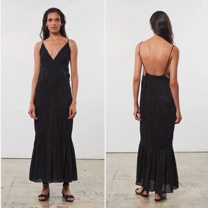 Mara Hoffman Keira Maxi Dress Womens XS Black Sleeveless Plunge V-Neck Crinkle